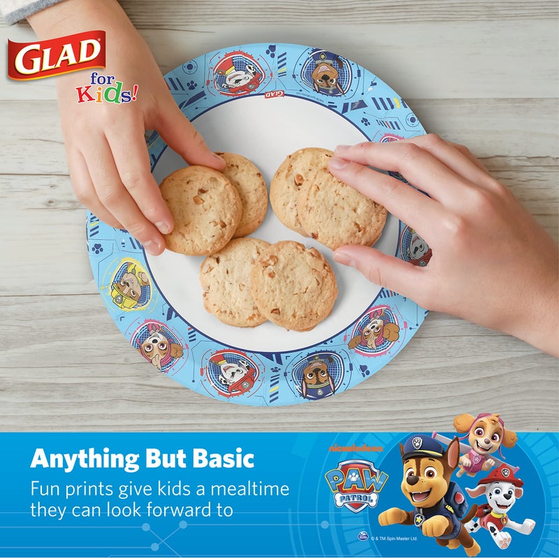 Glad for Kids Paw Patrol Round Disposable Paper Plates, Core Pups Blue - Heavy Duty, Soak Proof, Microwavable Plates for Everyday Use, 8.5 Inch, 20 Count - Image 4